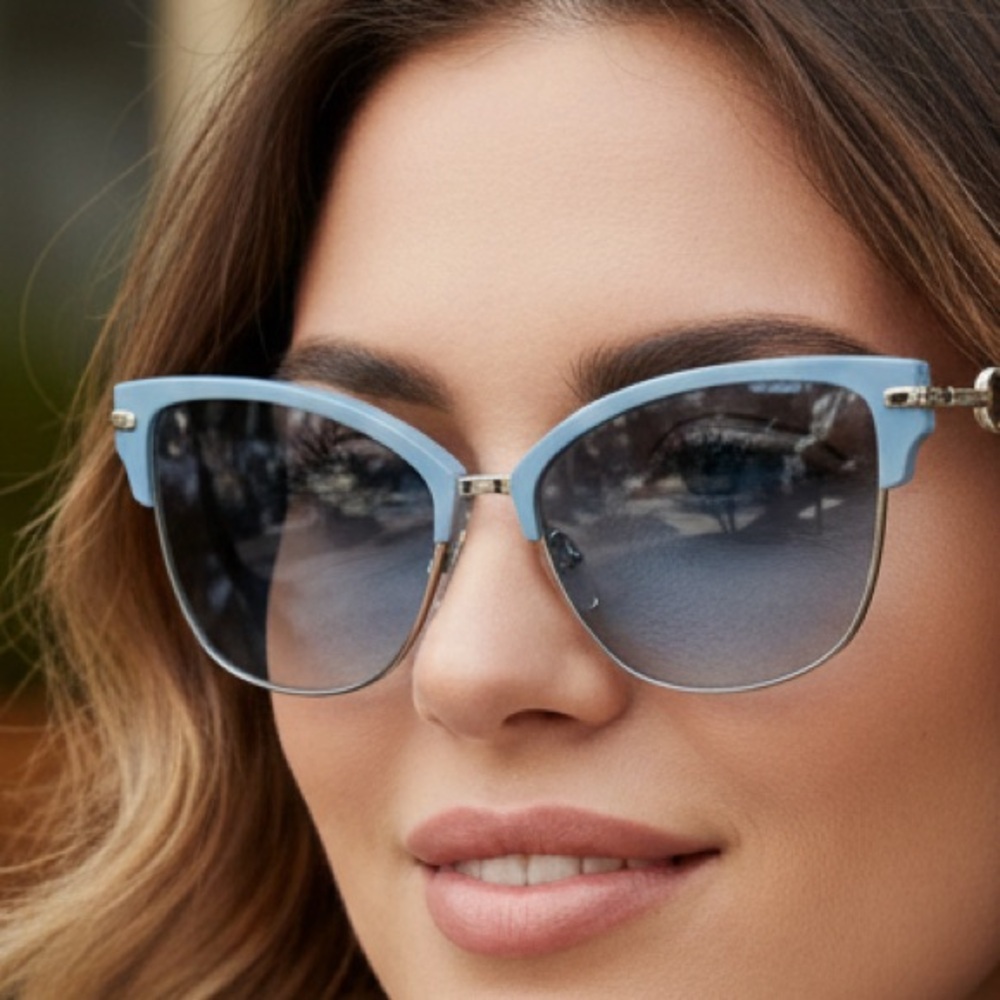 Shamballa Cat-Eye aqua Sunglasses OS silver tone